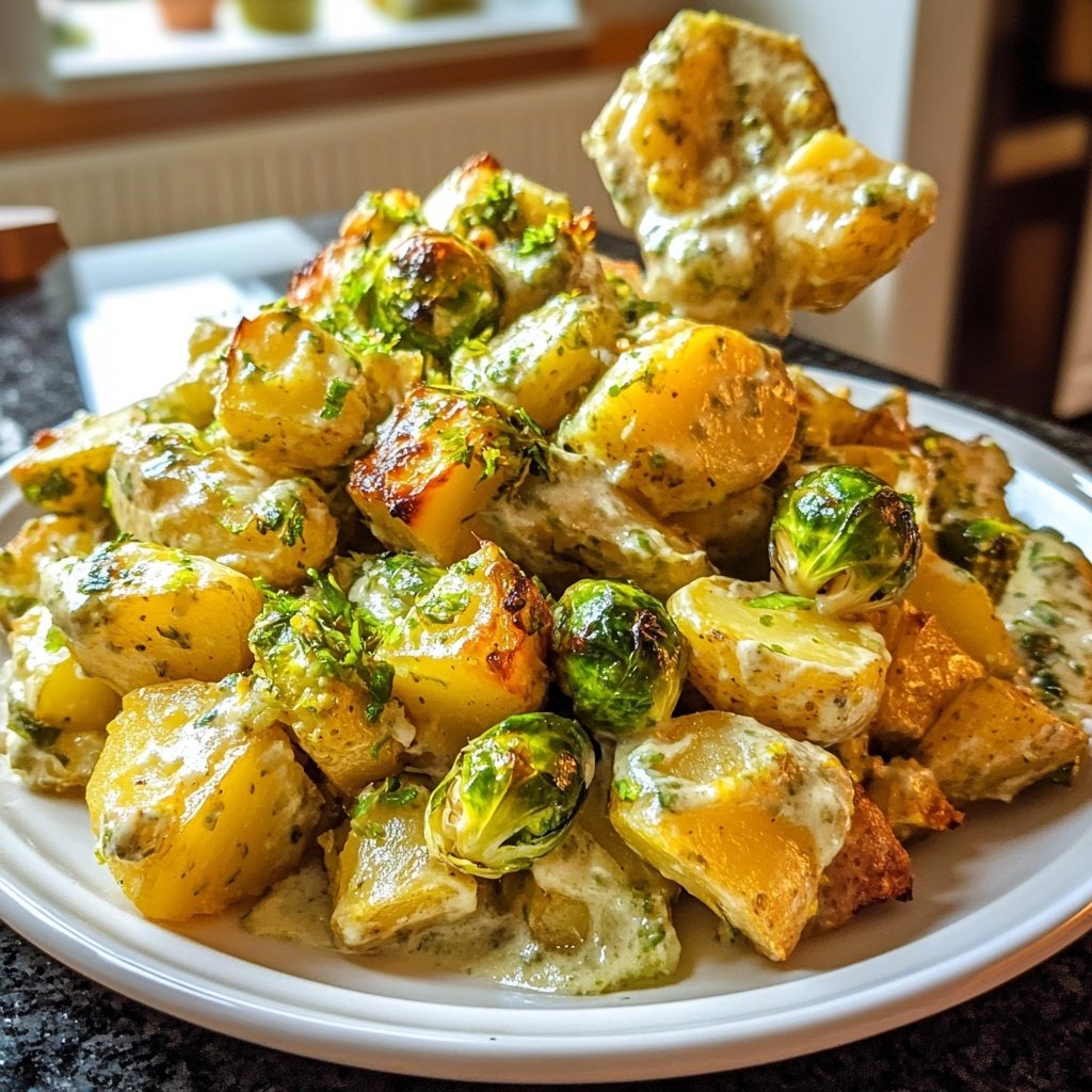 Knoblauch-Rosenkohl-Kartoffeln