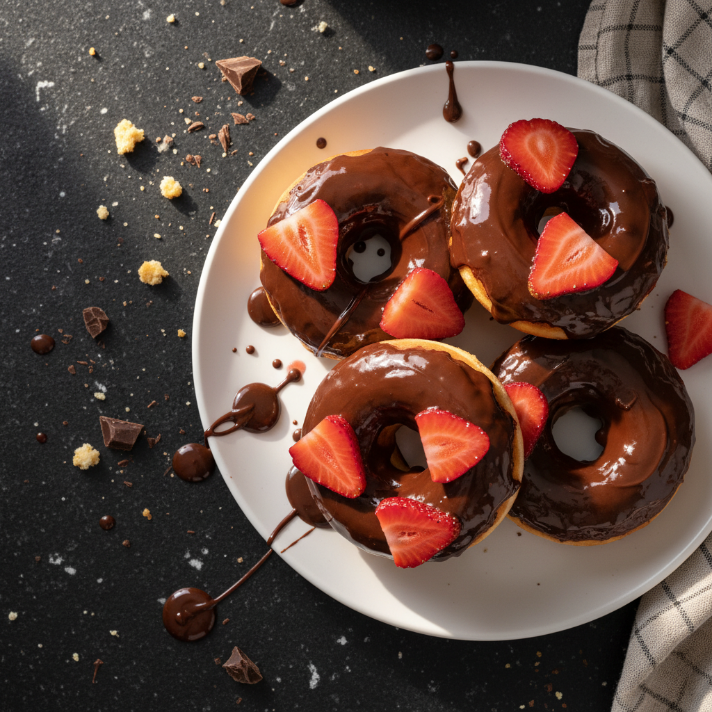 Schokoladenüberzogene Erdbeer Donuts