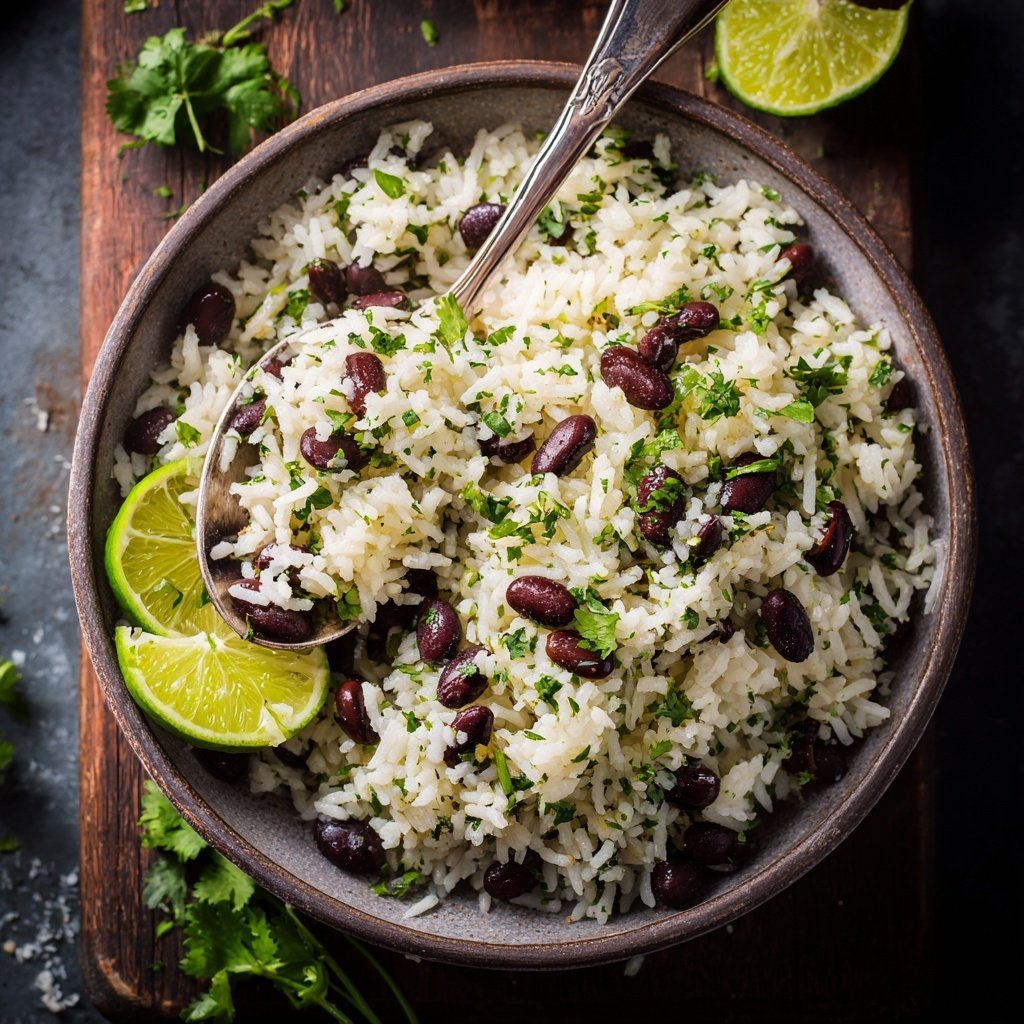 Koriander-Limetten-Reis und Bohnen