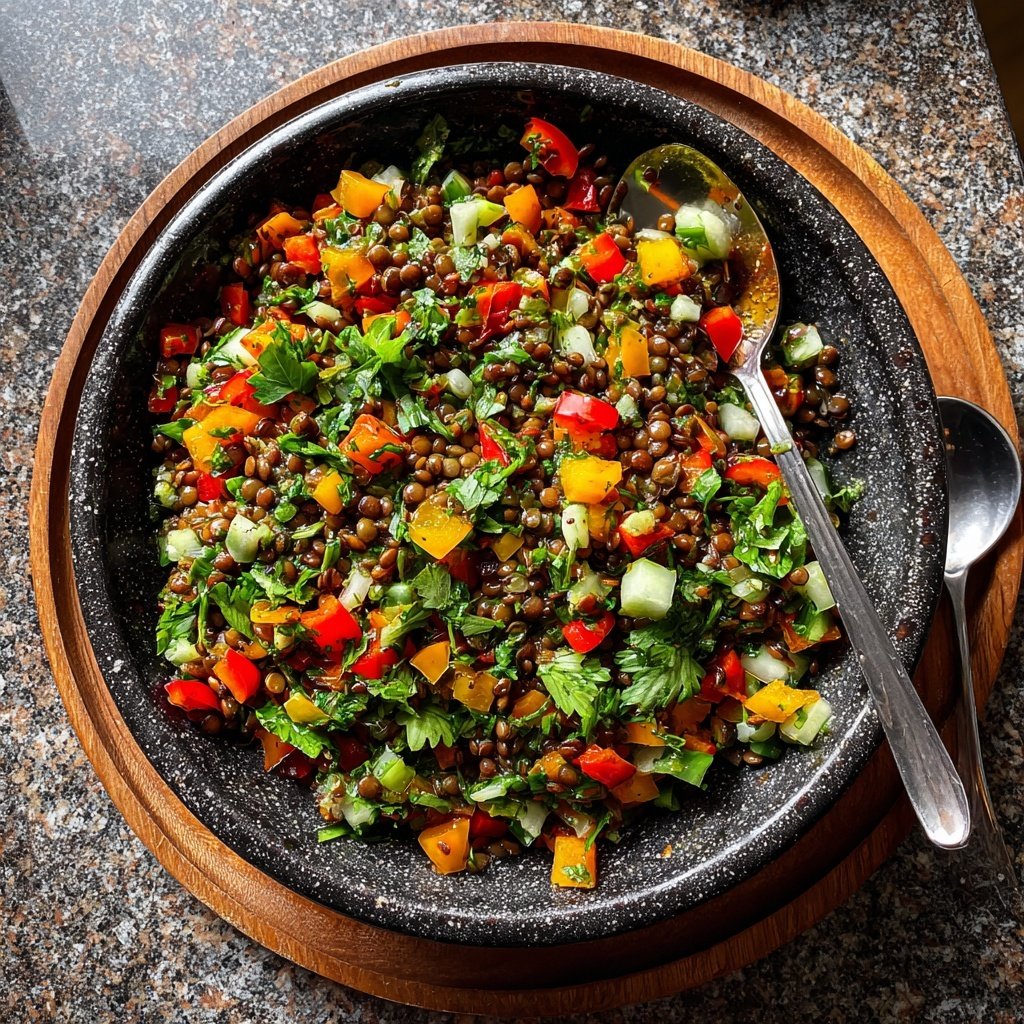 Proteinreicher Linsensalat mit Gemüse