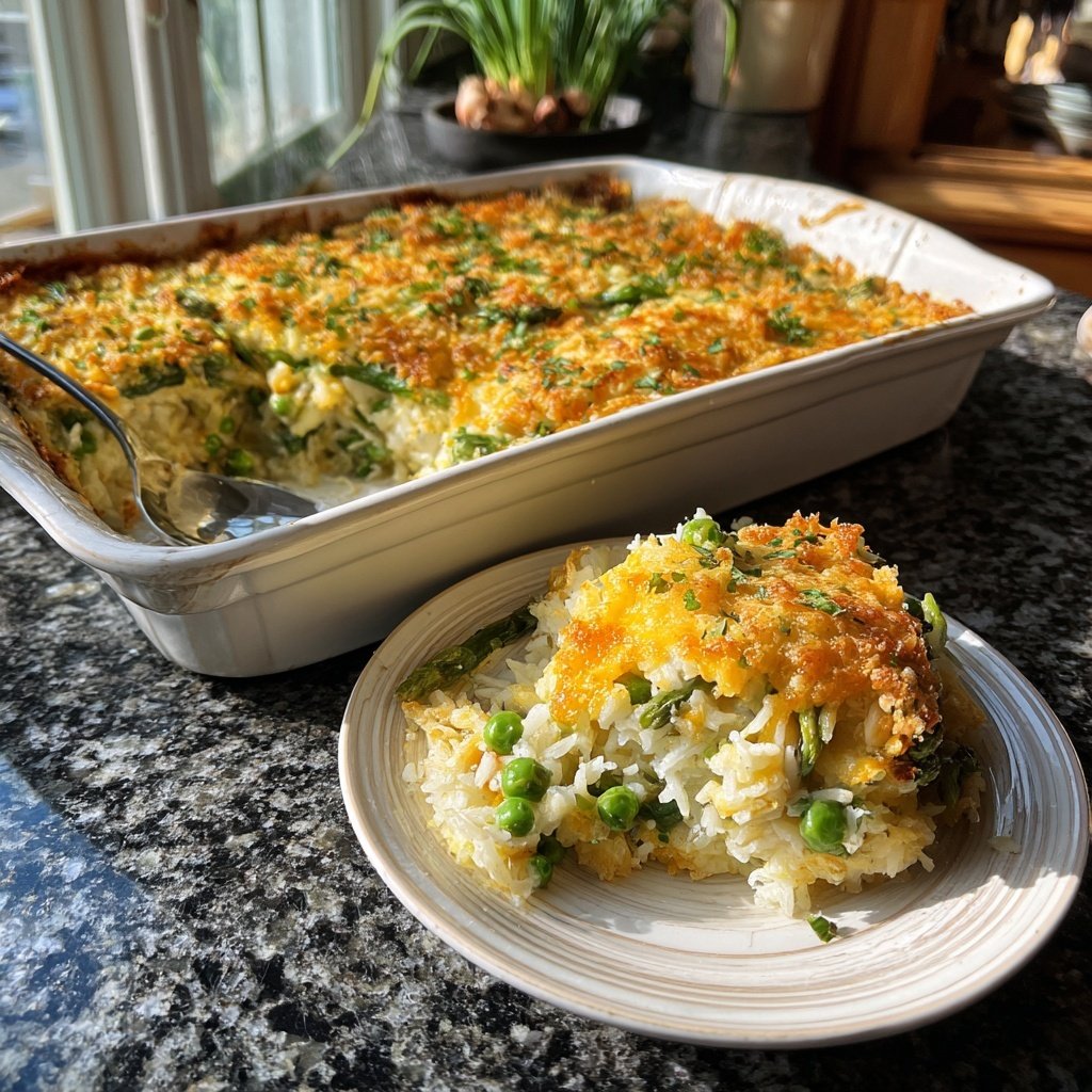 Frühlingsgemüse und Reis Auflauf