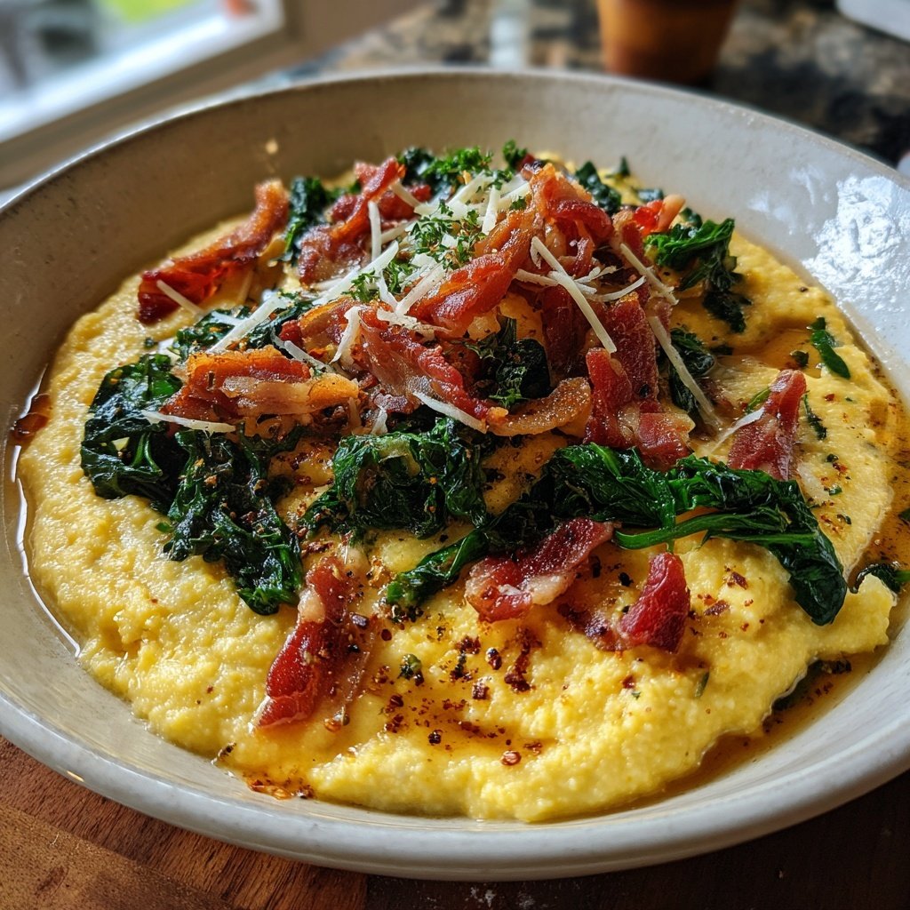 Regenbogen Mangold Speck Polenta Cremig