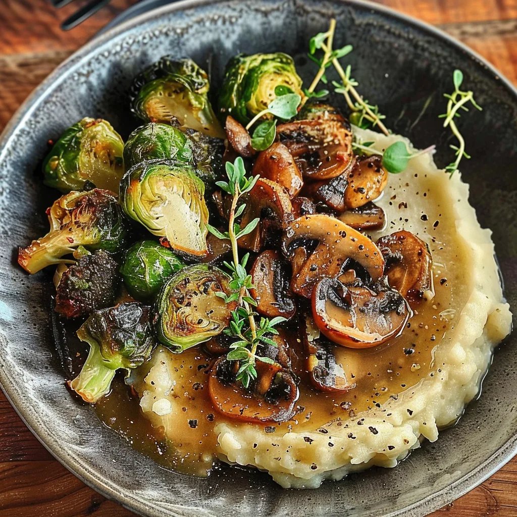 Pilzpfanne Rosenkohl Kartoffelpüree