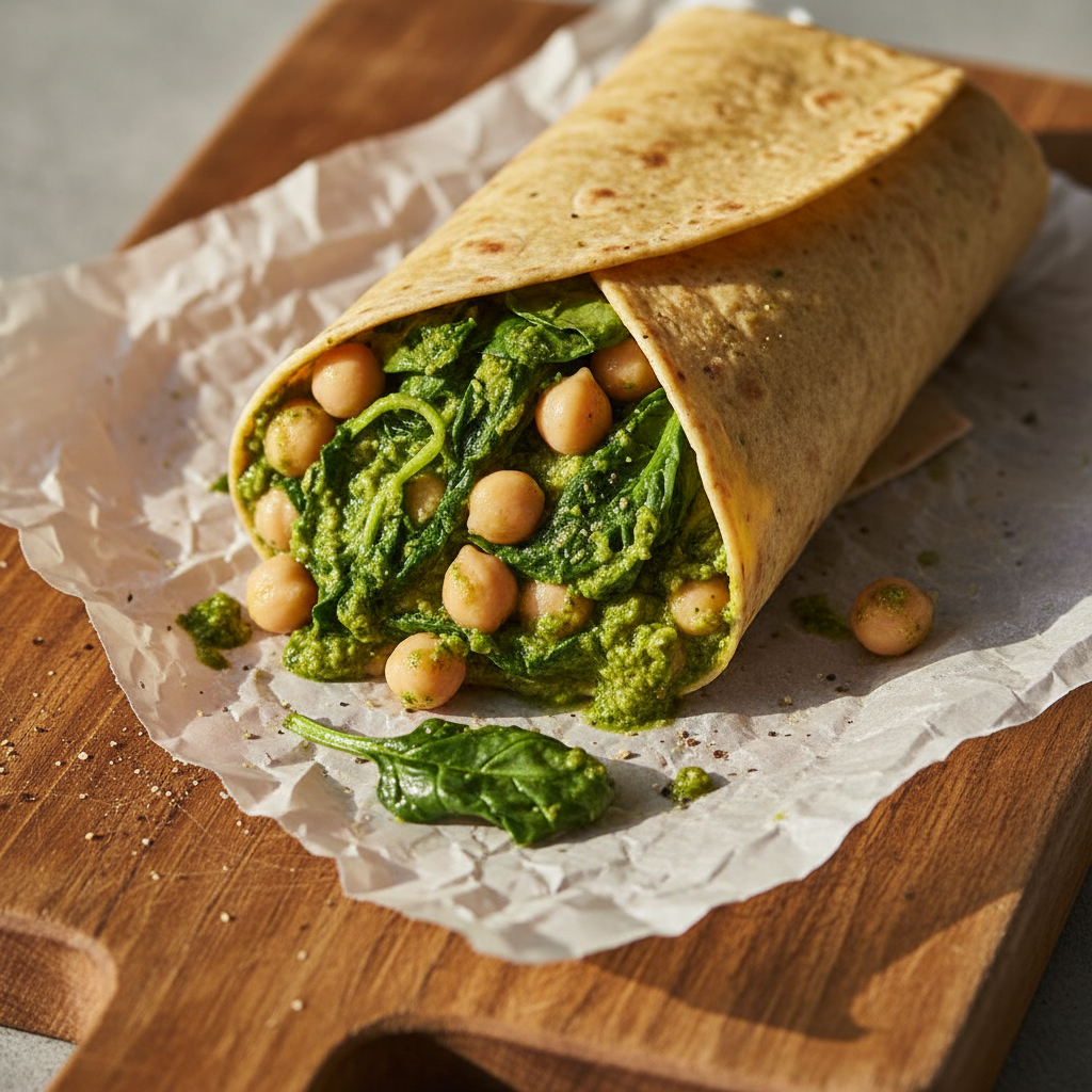 Kichererbsen Spinat Pesto Wrap