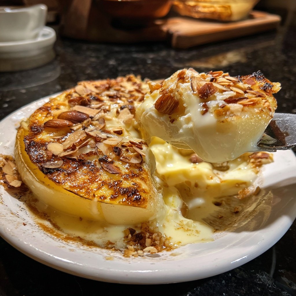 Bratapfel-Raclette mit Zimt, Vanillesoße und Mandeln​