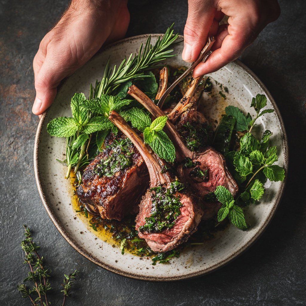 Geröstetes Lamm Rosmarinjus Minze