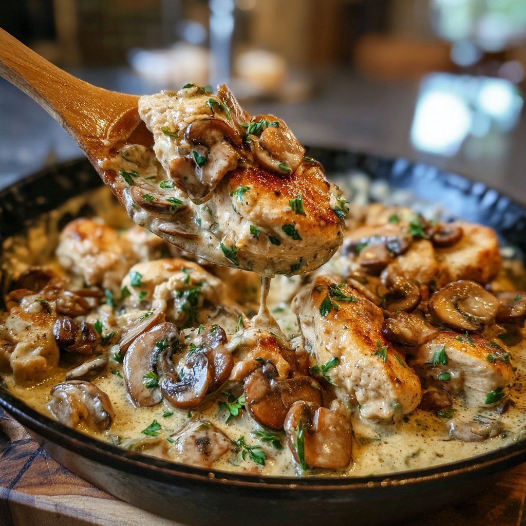 Cremige Pilz Hähnchen Pfanne