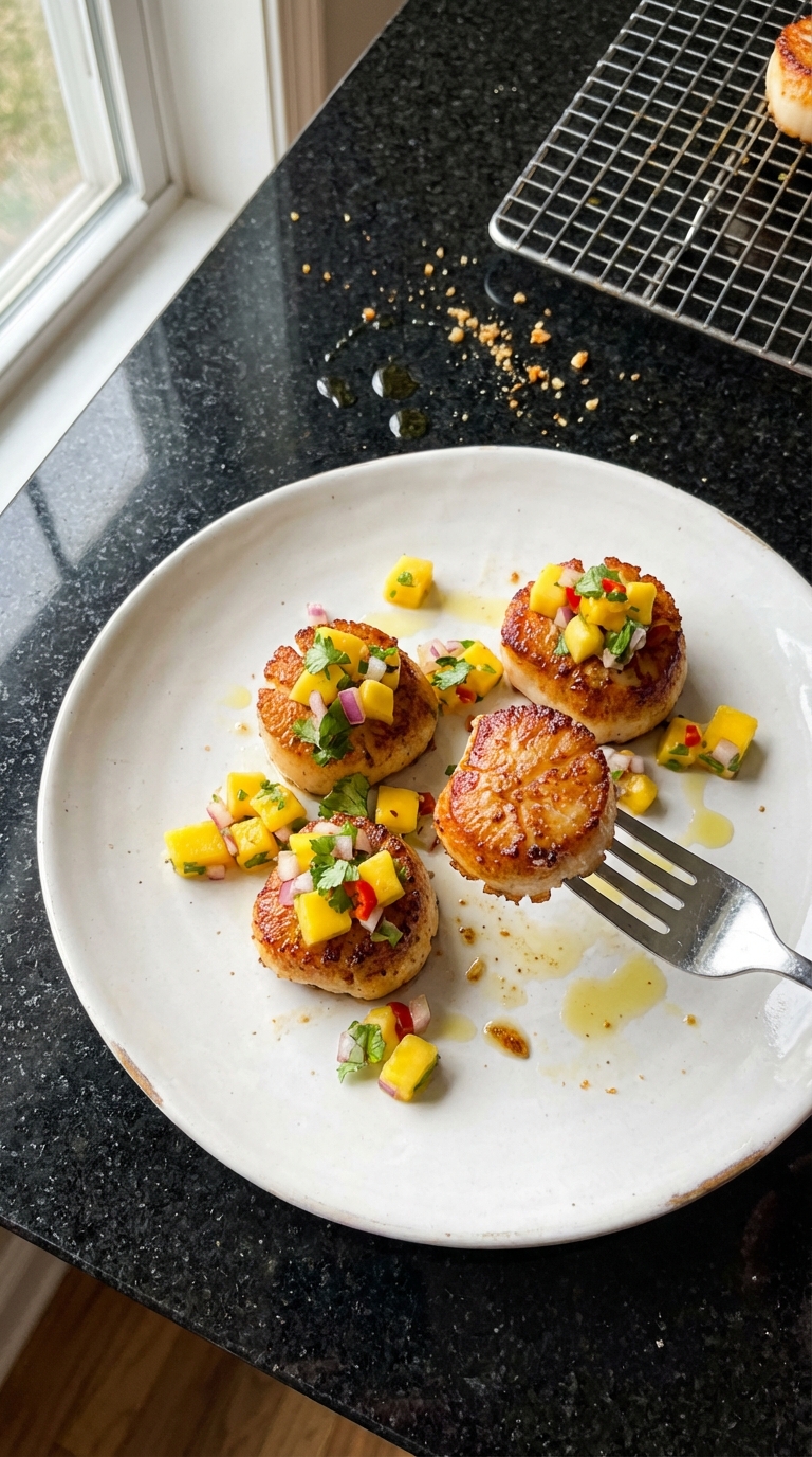 Knusprige Jakobsmuscheln mit Mango Salsa​